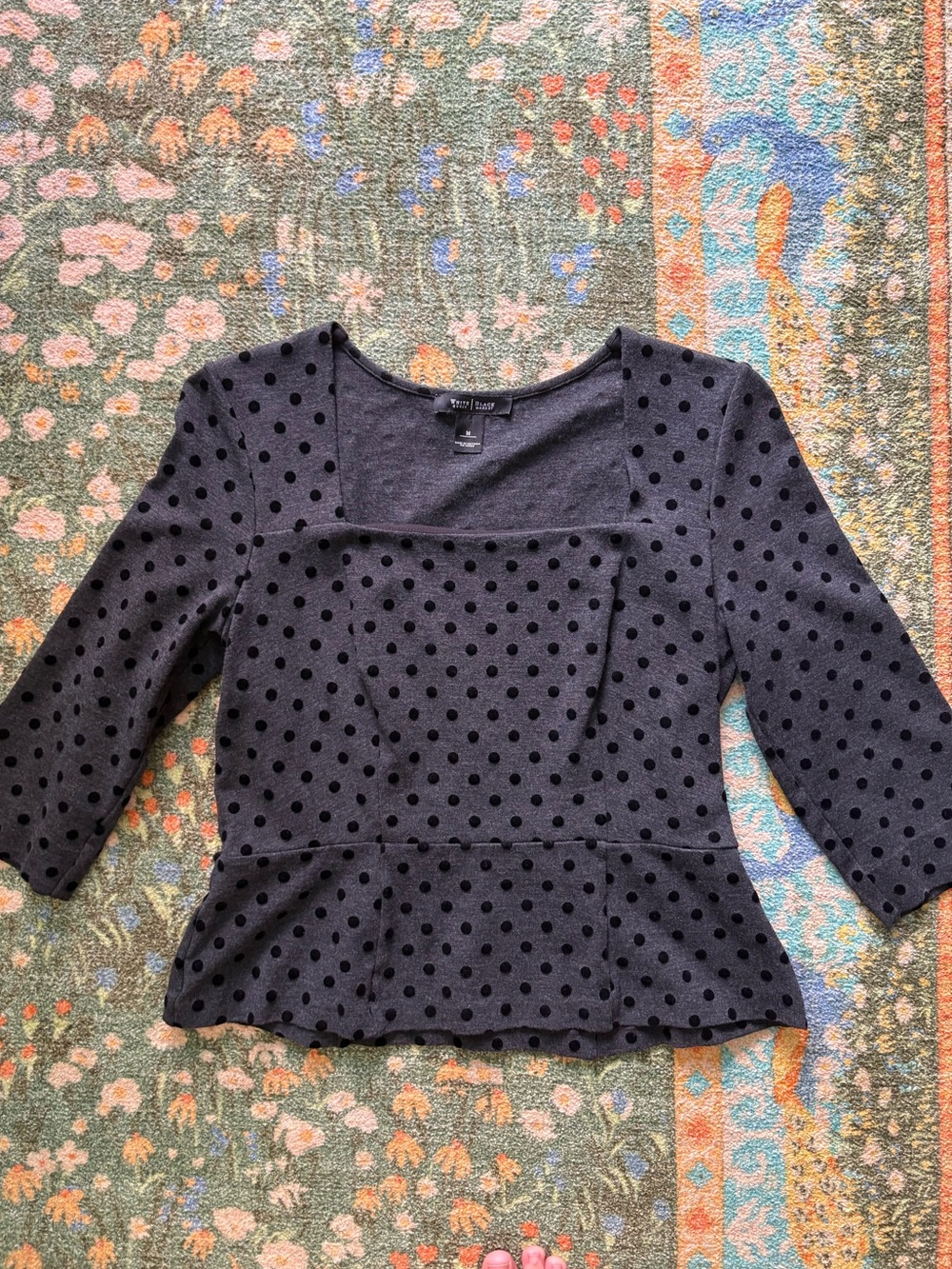Velvet polka dot peplum blouse